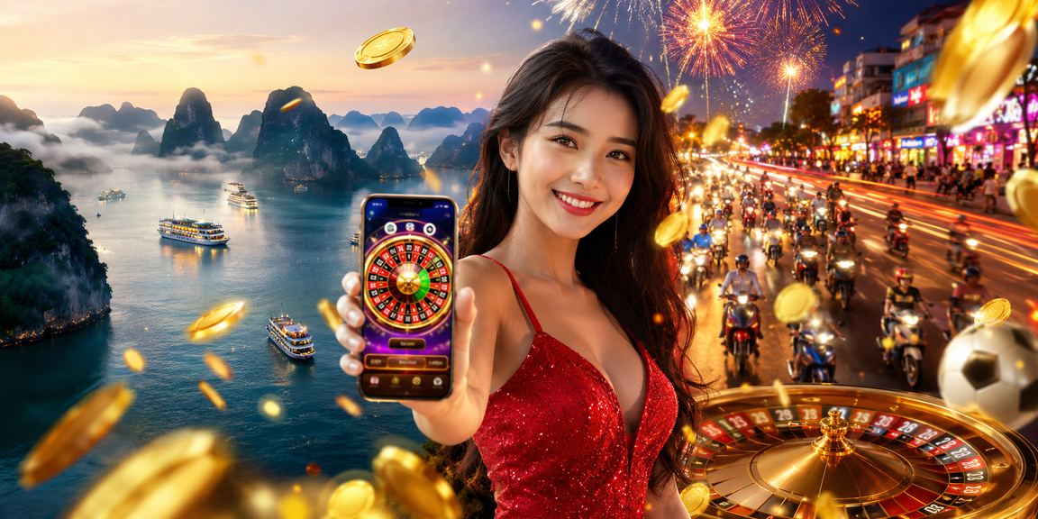 Màn hình phân tích kèo thể thao neon tại vịnh Hạ Long về đêm